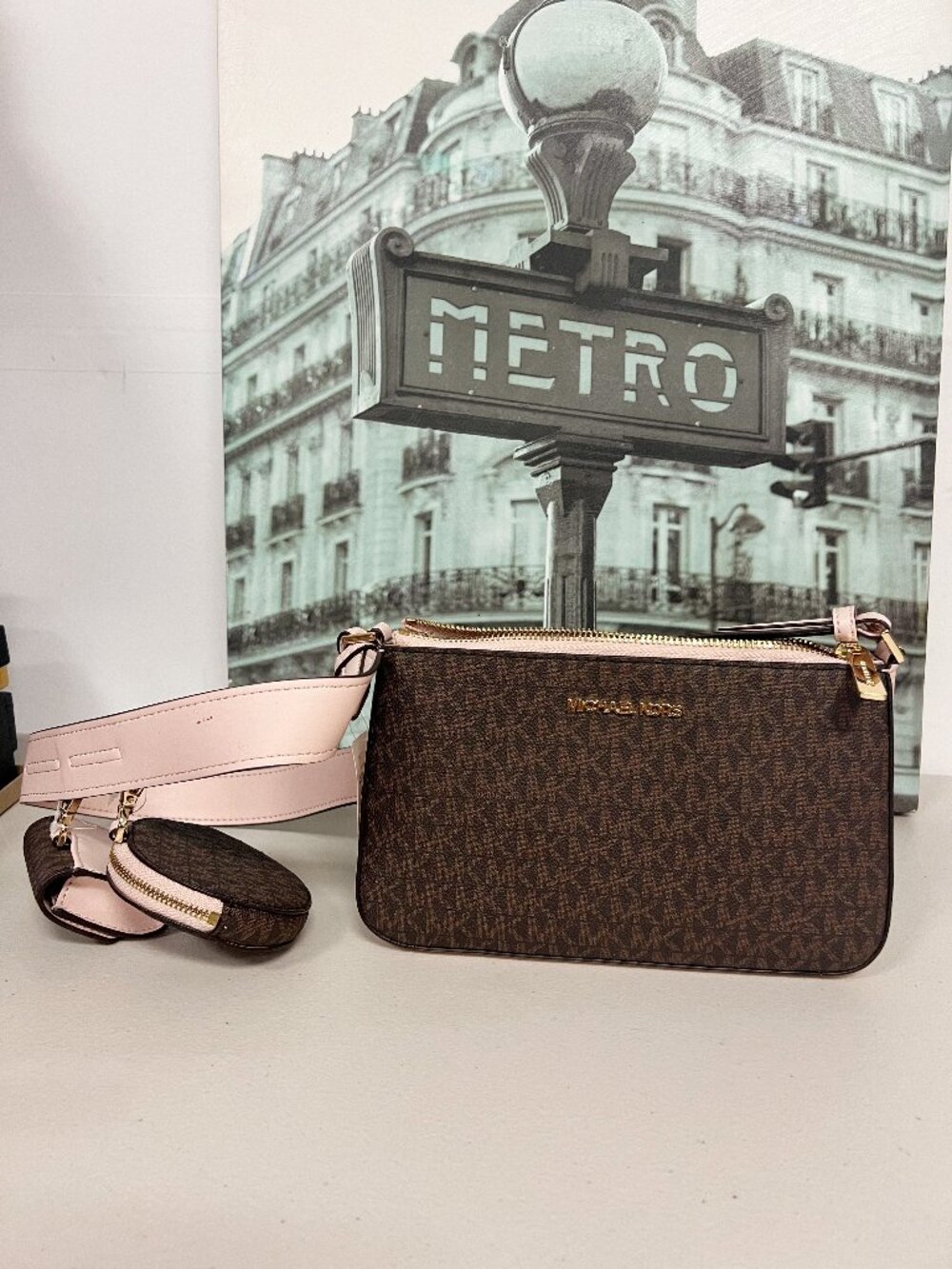 Michael Kors 35S1GTVC3B Jet Set Travel Small Logo Shoulder Bag with Pouches